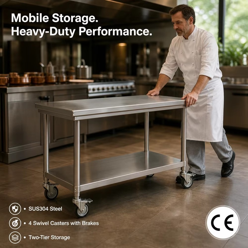 Commercial Kitchen Worktops - Ticari 304 Paslanmaz Çelik Çift Hazneli